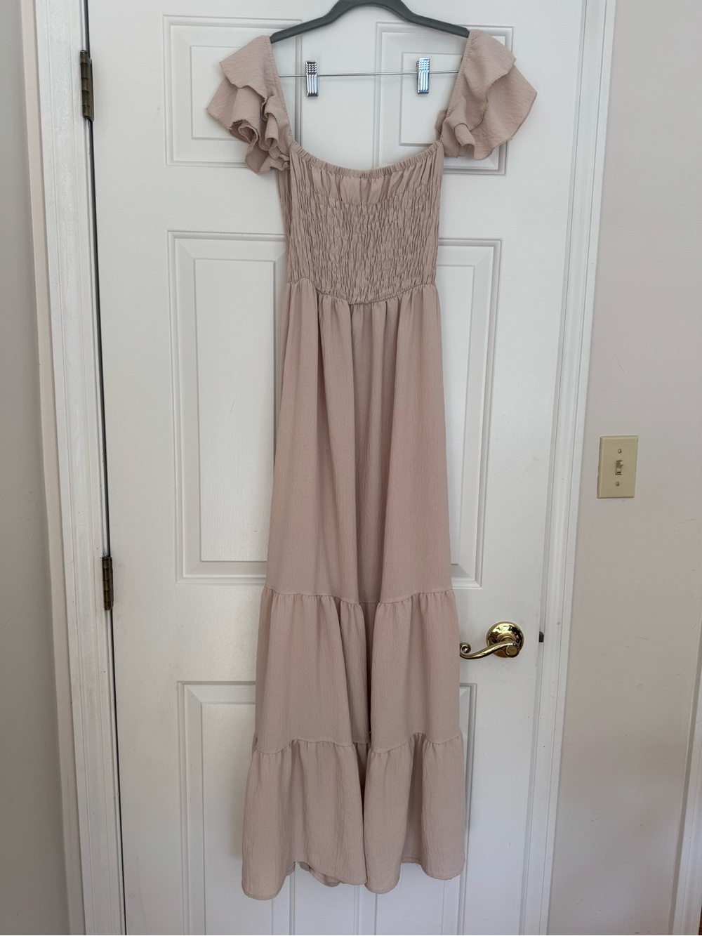 Smocked Ruffle Sleeve Maxi Dress in Blush